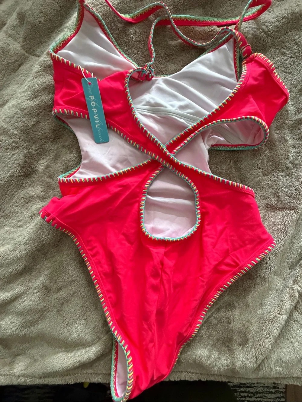 Popvil watermelon scallop one piece NWOT
